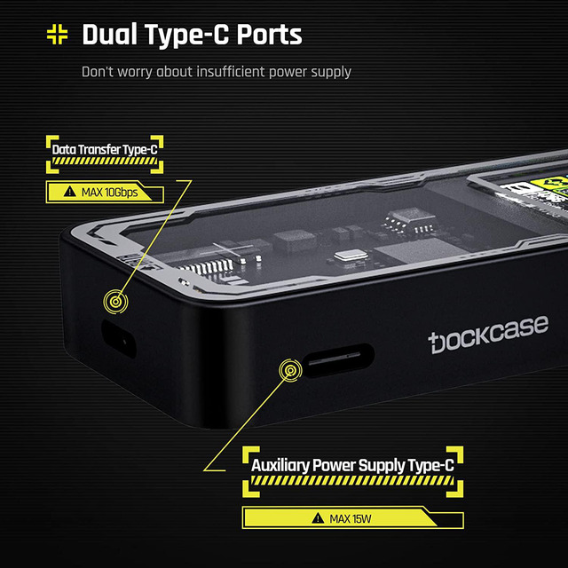 DOCKCASE Explorer Edition M.2 NVMe SSD Enclosure - 10Gbps USB-C With Smart Display & Power Loss Protection