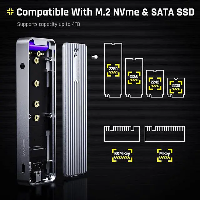 Alt view image 7 of 7 - Explorer Edition M.2 NVMe SSD Enclosure,Support 10s PLP Prevents Write Data Loss,USB 3.2 Gen 2 Type-C (10 Gbps), fits NVMe PCIe/SATA NGFF Size 2230/2242/2260/2280,Support M-Key B+M Key UASP - Silver