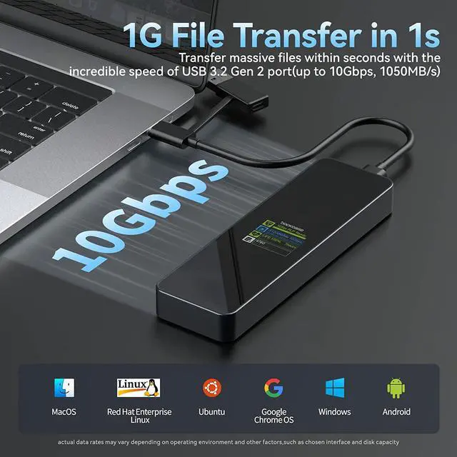 Alt view image 4 of 7 - Visual Smart M.2 NVMe SSD Enclosure,Support 10s PLP Prevents Write Data Loss,USB 3.2 Gen 2 Type-C (10 Gbps),fits NVMe PCIe/SATA NGFF Size 2230/2242/2260/2280,Support M-Key B+M Key UASP
