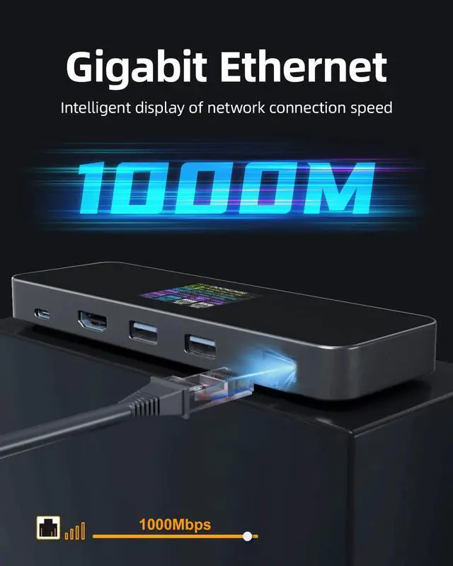 Alt view image 6 of 7 - DOCKCASE Visual Smart USB C Hub (8-in-1) with HDMI Port 4K@60Hz, 100w PD Power Delivery, 4 USB-A Data Ports, Gigabit Ethernet Port, 1 10Gbps USB-C Data Port for for MacBook Air/Pro, Ipad Pro,Dell XPS