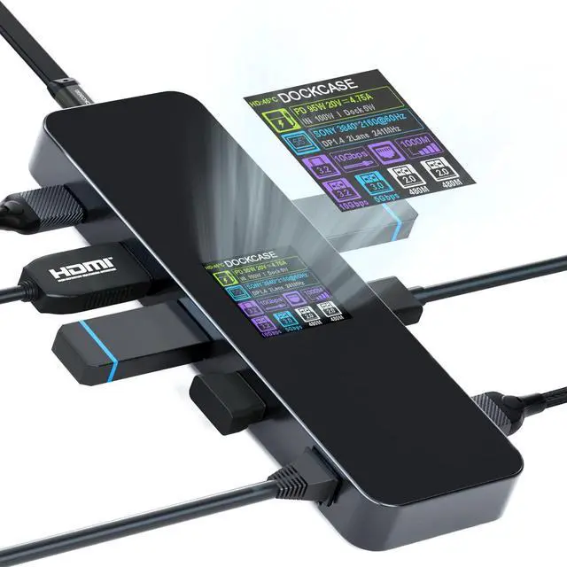 Main image of DOCKCASE Visual Smart USB C Hub (8-in-1) with HDMI Port 4K@60Hz, 100w PD Power Delivery, 4 USB-A Data Ports, Gigabit Ethernet Port, 1 10Gbps USB-C Data Port for for MacBook Air/Pro, Ipad Pro,Dell XPS