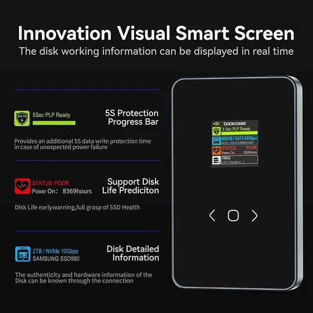 Alt view image 2 of 7 - Visual Smart 2.5" Hard Drive Enclosure,Support 5S PLP, USB 3.2 Gen 2 to SATA with UASP External Hard Drive Enclosure for 7mm and 9.5mm, SATA I II III, HDD, SSD