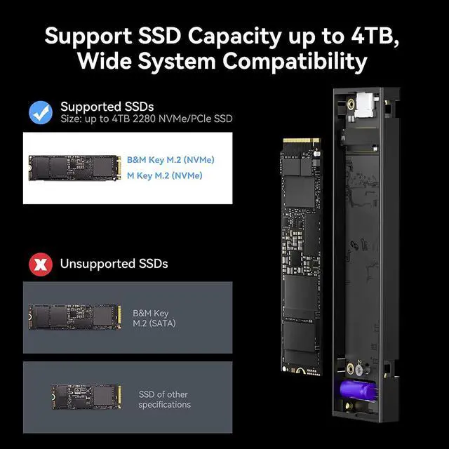 Alt view image 5 of 7 - DOCKCASE Smart M.2 NVMe SSD Enclosure,Support 3s PLP Prevents Write Data Loss,USB 3.2 Gen 2 Type-C (10 Gbps), fits NVMe Size 2280,Support M-Key B+M Key UASP Trim