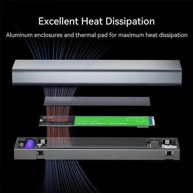 Alt view image 6 of 7 - DOCKCASE Smart M.2 NVMe SSD Enclosure,Support 3s PLP Prevents Write Data Loss,USB 3.2 Gen 2 Type-C (10 Gbps), fits NVMe Size 2280,Support M-Key B+M Key UASP Trim