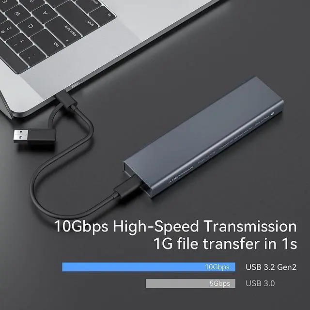 Alt view image 4 of 7 - DOCKCASE Smart M.2 NVMe SSD Enclosure,Support 3s PLP Prevents Write Data Loss,USB 3.2 Gen 2 Type-C (10 Gbps), fits NVMe Size 2280,Support M-Key B+M Key UASP Trim