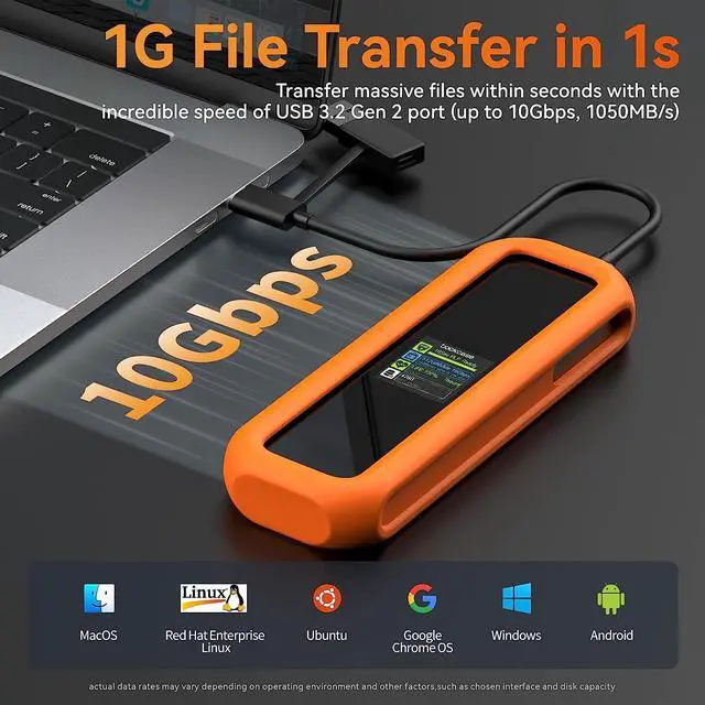 Alt view image 5 of 7 - Visual Smart M.2 NVMe SSD Enclosure (With Silicone Case), Support 10S PLP,USB 3.2 Gen 2 Type-C (10 Gbps), fits NVMe PCIe/SATA NGFF Size 2230/2242/2260/2280,Support M-Key B+M Key UASP