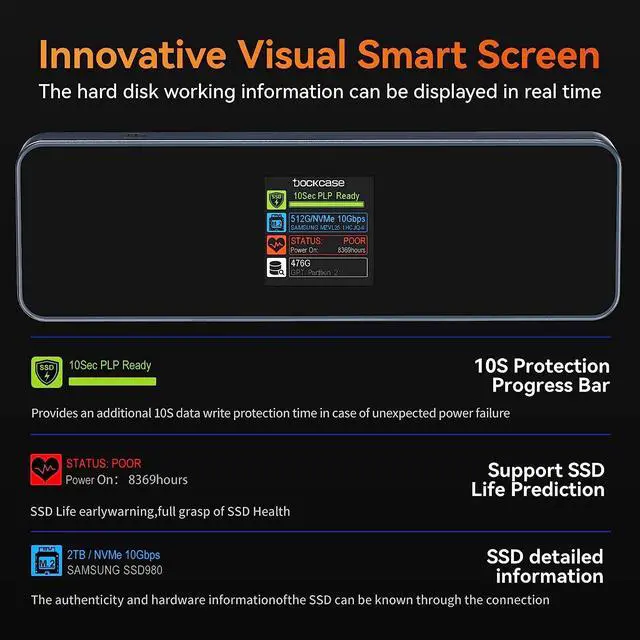 Alt view image 3 of 7 - Visual Smart M.2 NVMe SSD Enclosure (With Silicone Case), Support 10S PLP,USB 3.2 Gen 2 Type-C (10 Gbps), fits NVMe PCIe/SATA NGFF Size 2230/2242/2260/2280,Support M-Key B+M Key UASP