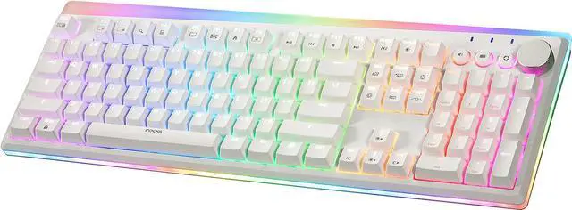 Alt view image 2 of 6 - iRocks K71 Wireless RGB Mechanical Keyboard with Media Control Knob, Gateron Brown Switches, 107 Keys w/Full NKRO, PBT Keycaps, Multimedia Hotkeys, Detachable USB-C Cable, White