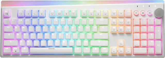 Main image of iRocks K71 Wireless RGB Mechanical Keyboard with Media Control Knob, Gateron Brown Switches, 107 Keys w/Full NKRO, PBT Keycaps, Multimedia Hotkeys, Detachable USB-C Cable, White