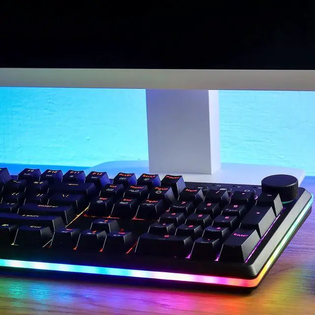 Alt view image 5 of 5 - iRocks K71 Wireless RGB Mechanical Keyboard with Media Control Knob, Gateron Blue Switches, 107 Keys w/Full NKRO, PBT Keycaps, Multimedia Hotkeys, Detachable USB-C Cable, Black
