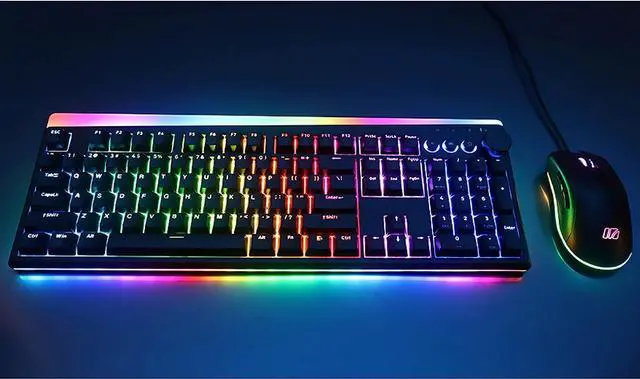 Alt view image 4 of 5 - iRocks K71 Wireless RGB Mechanical Keyboard with Media Control Knob, Gateron Blue Switches, 107 Keys w/Full NKRO, PBT Keycaps, Multimedia Hotkeys, Detachable USB-C Cable, Black