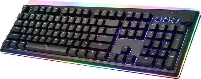 Alt view image 2 of 5 - iRocks K71 Wireless RGB Mechanical Keyboard with Media Control Knob, Gateron Blue Switches, 107 Keys w/Full NKRO, PBT Keycaps, Multimedia Hotkeys, Detachable USB-C Cable, Black