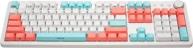 Alt view image 3 of 5 - i-rocks K73M Mechanical Gaming Keyboard with Media Control Knob, 107 Keys, PBT Keycaps, Multimedia Hotkeys, Detachable USB-C Cable (Cherry MX Blue Switches, Mint Peach)