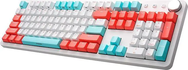Alt view image 2 of 5 - i-rocks K73M Mechanical Gaming Keyboard with Media Control Knob, 107 Keys, PBT Keycaps, Multimedia Hotkeys, Detachable USB-C Cable (Cherry MX Blue Switches, Mint Peach)