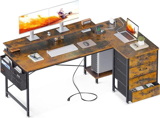 L Shaped Desk with Drawers, Corner Computer Desks with Power