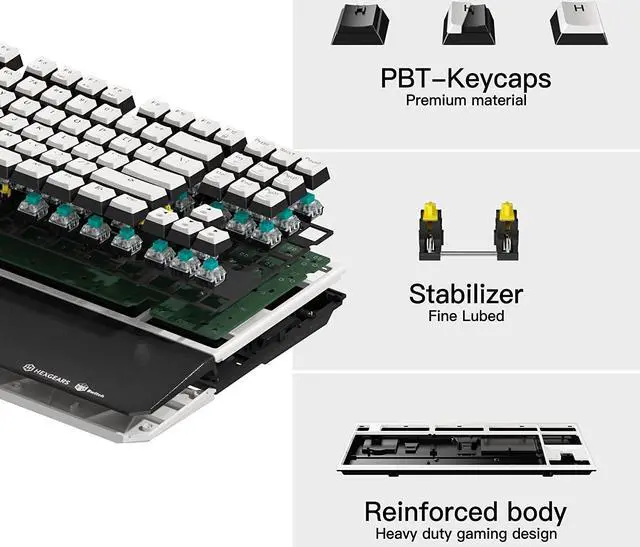 Alt view image 3 of 7 - HYEKU TKL 2.4ghz Wireless Mechanical Keyboard with Gold Kailh Box Switches, Ducky Pink Tenkeyless Compact Keyboard for Gaming, Typing, Ergonomic 87-Key Typewriter Keyboard with Wrist Rest