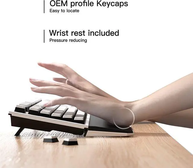 Alt view image 4 of 7 - HYEKU TKL 2.4ghz Wireless Mechanical Keyboard with Gold Kailh Box Switches, Ducky Pink Tenkeyless Compact Keyboard for Gaming, Typing, Ergonomic 87-Key Typewriter Keyboard with Wrist Rest