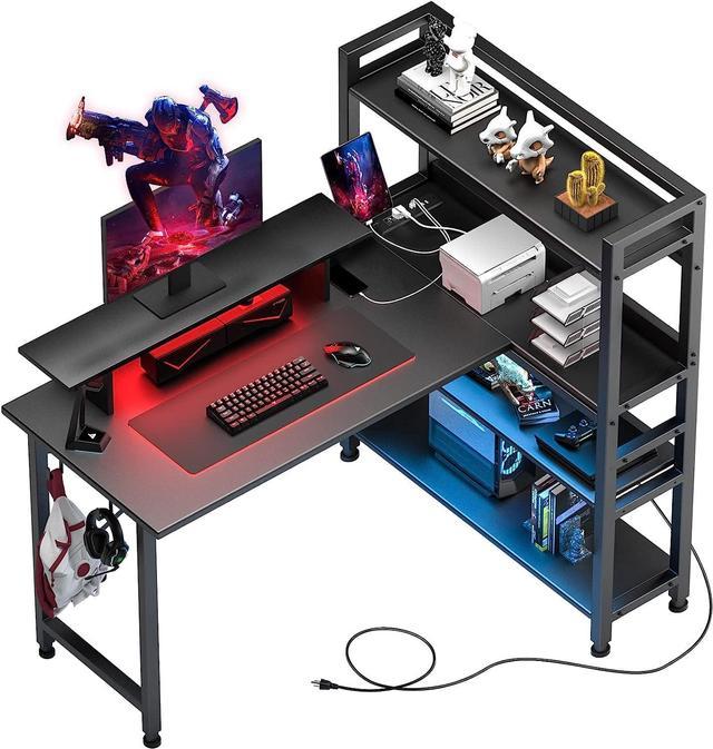 Gaming L Shaped Computer Desk, 55 inch Home Office Desk with Shelves, L  Shape Computer Corner