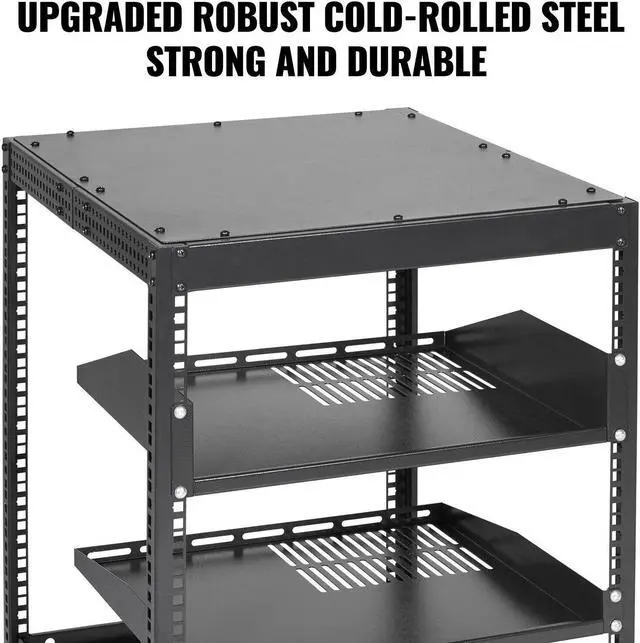 Alt view image 4 of 7 - 12U Open Frame Server Rack, 15''-40'' Adjustable Depth, Free Standing or Wall Mount Network Server Rack, 4 Post AV Rack with Casters, Holds All Your Networking IT Equipment AV Gear Router Modem