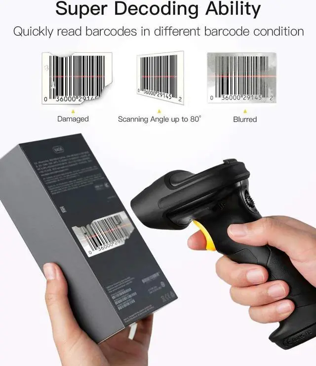 Alt view image 2 of 7 - Inateck Barcode Scanner Wireless Reader Gun 2.4GHz Automatic Scanning 35M Range