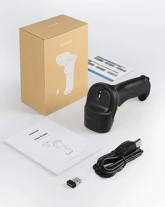Alt view image 7 of 7 - Inateck Barcode Scanner Wireless Reader Gun 2.4GHz Automatic Scanning 35M Range