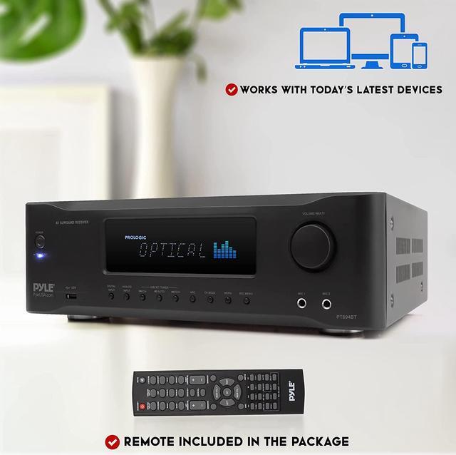 Alt view image 6 of 7 - Pyle 5.2-Channel Hi-Fi Bluetooth Stereo Amplifier - 1000 Watt AV Home Speaker Subwoofer Sound Receiver w/Radio, USB, RCA, HDMI, MIC in, Wireless Streaming, Supports 4K UHD TV, 3D, Blu-Ray