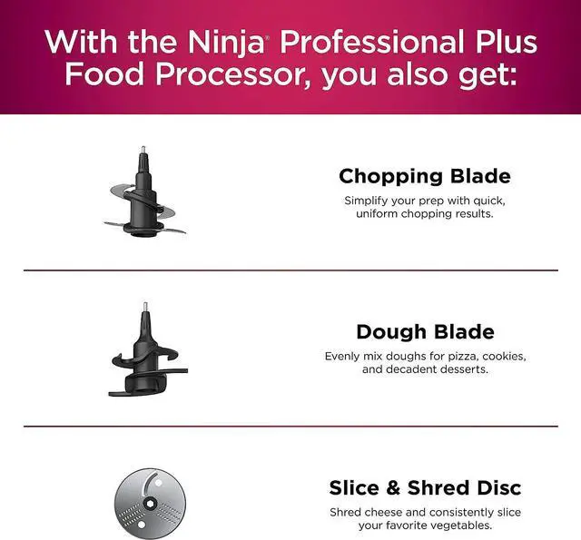 Alt view image 6 of 7 - Ninja Professional Plus Food Processor, 1000 Peak Watts, 4 Functions for Chopping, Slicing, Purees & Dough with 9-Cup Processor Bowl, 3 Blades, Food Chute & Pusher, Silver