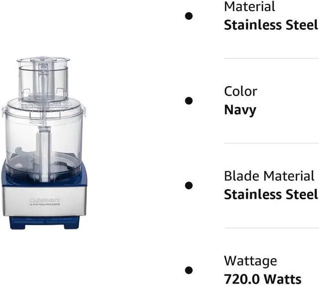 Alt view image 3 of 3 - Cuisinart 14 Cup Food Processor, Includes Stainless Steel Standard Slicing Disc (4mm), Medium Shredding Disc, &  Stainless Steel Chopping/Mixing Blade Navy