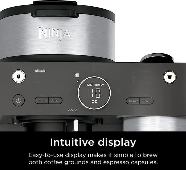 Alt view image 7 of 7 - Ninja Espresso & Coffee Barista System, Single-Serve Coffee & Nespresso Capsule Compatible, 12-Cup Carafe, Built-in Frother, Espresso, Cappuccino & Latte Maker, Black & Stainless Steel