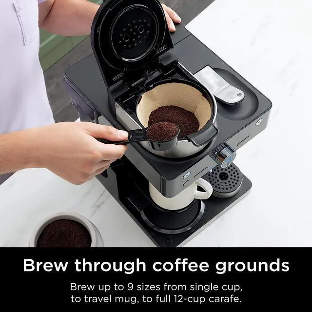 Alt view image 3 of 7 - Ninja Espresso & Coffee Barista System, Single-Serve Coffee & Nespresso Capsule Compatible, 12-Cup Carafe, Built-in Frother, Espresso, Cappuccino & Latte Maker, Black & Stainless Steel