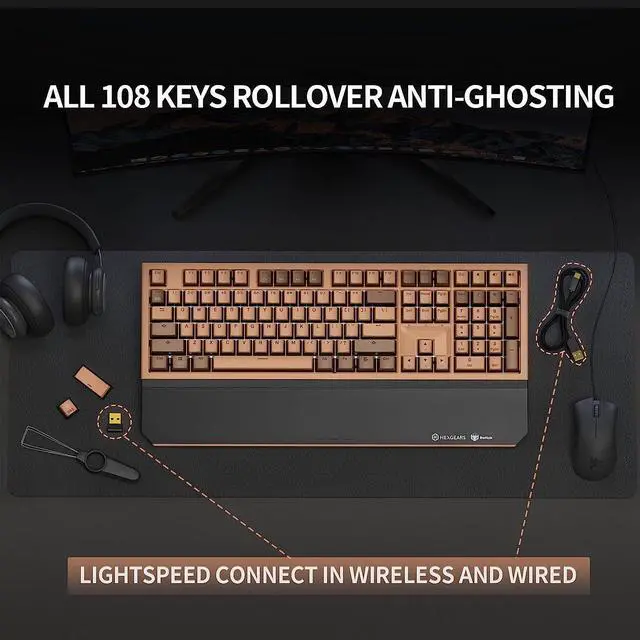 Alt view image 3 of 7 - Wireless Mechanical Keyboard with Kaihl Box Blue Switch, Dark Knight Computer Keyboard for Gaming, Typing, Ergonomic 108-key Typewriter Keyboard with Wrist Rest