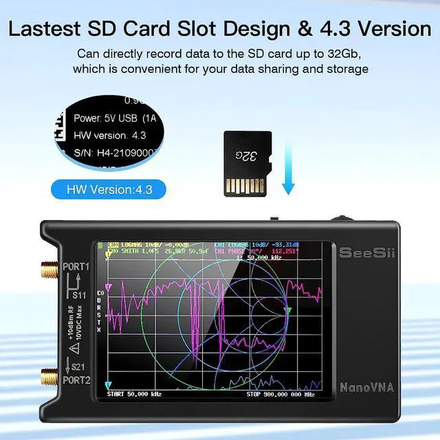 Alt view image 3 of 7 - Upgraded NanoVNA-H4 Vector Network Analyzer, SeeSii Latest V4.3/4.2 10KHz-1.5GHz HF VHF UHF 4" Touch Screen Antenna Analyzer Measures S Parameters,Voltage Standing Wave Ratio, Phase,Delay, Smith Chart