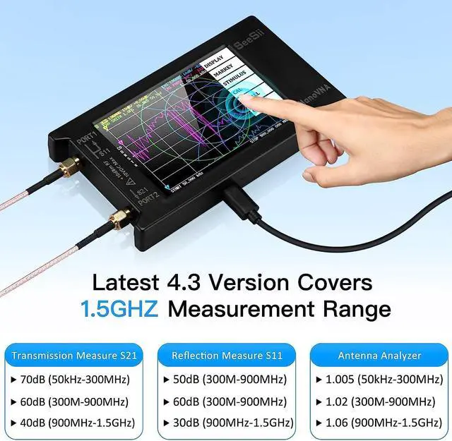 Alt view image 5 of 7 - Upgraded NanoVNA-H4 Vector Network Analyzer, SeeSii Latest V4.3/4.2 10KHz-1.5GHz HF VHF UHF 4" Touch Screen Antenna Analyzer Measures S Parameters,Voltage Standing Wave Ratio, Phase,Delay, Smith Chart