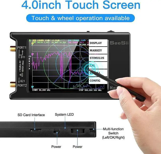 Alt view image 2 of 7 - Upgraded NanoVNA-H4 Vector Network Analyzer, SeeSii Latest V4.3/4.2 10KHz-1.5GHz HF VHF UHF 4" Touch Screen Antenna Analyzer Measures S Parameters,Voltage Standing Wave Ratio, Phase,Delay, Smith Chart