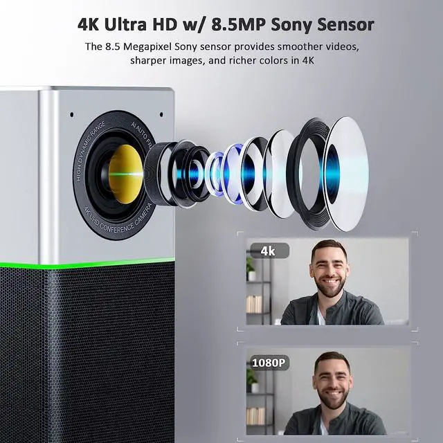 Alt view image 2 of 7 - NexiGo N3000 4K Portable Video Conference Camera, Zoom Certified, AI Webcam with Speaker and Microphone, Auto-Framing, Noise Cancellation, 4-Mic Array, 48kHz, Video Audio System for Zoom/Teams/Webex