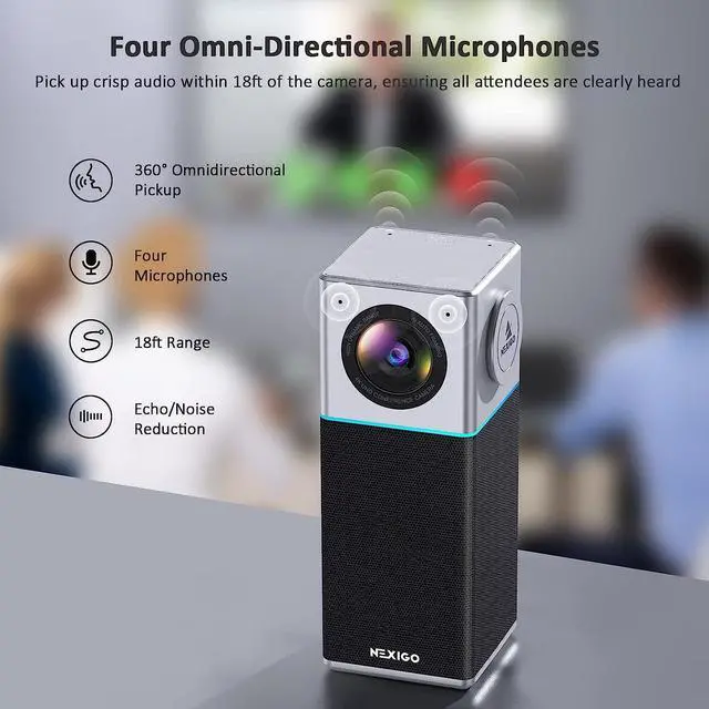 Alt view image 4 of 7 - NexiGo N3000 4K Portable Video Conference Camera, Zoom Certified, AI Webcam with Speaker and Microphone, Auto-Framing, Noise Cancellation, 4-Mic Array, 48kHz, Video Audio System for Zoom/Teams/Webex