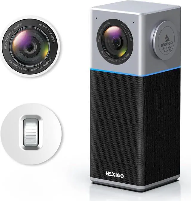 Main image of NexiGo N3000 4K Portable Video Conference Camera, Zoom Certified, AI Webcam with Speaker and Microphone, Auto-Framing, Noise Cancellation, 4-Mic Array, 48kHz, Video Audio System for Zoom/Teams/Webex