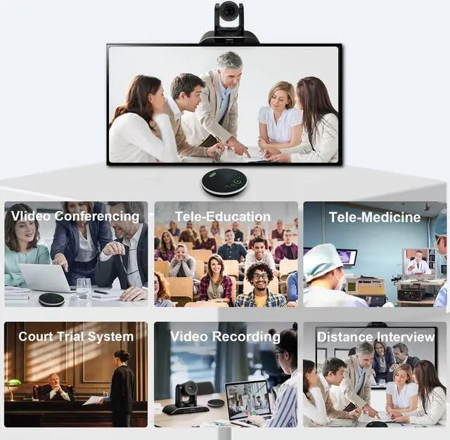 Alt view image 7 of 7 - TONGVEO All-in-One Conference Room Camera System, Video Conferencing System Bundle HD 1080P 3X Optical Zoom PTZ Camera and Bluetooth Conference Speakerphone with Microphones