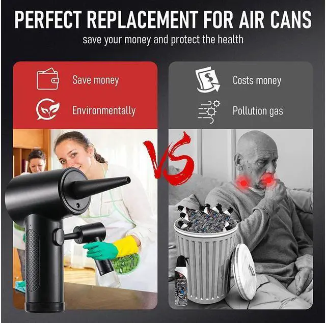 Alt view image 3 of 4 - Compressed Air Duster 3 Gear Speed MAX 91000 RPM 7600mAh Electric Air Duster, Replaces Compressed Air Cans, Cordless air Blower Rechargeable for Cleaning Camera Computer, Household and Pet Hair