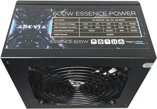 Alt view image 5 of 5 - Apevia ATX-ES600W Essence 600W ATX Semi-Modular Gaming Power Supply with Auto-Thermally Controlled 120mm Black Fan, 115/230V Switch, All Protections