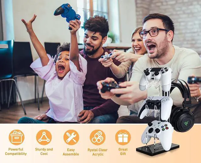 Alt view image 6 of 6 - Universal 3 Tier Controller Holder and Headset Stand for PS4 PS5 Xbox ONE Switch, Controller Stand Gaming Accessories, Build Your Game Fortresses (Black)