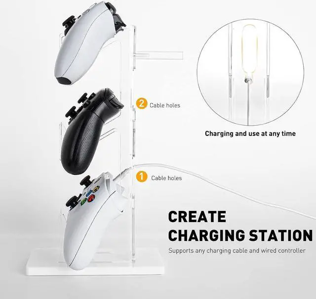 Alt view image 4 of 6 - Universal 3 Tier Controller Holder and Headset Stand for PS4 PS5 Xbox ONE Switch, Controller Stand Gaming Accessories, Build Your Game Fortresses (White)