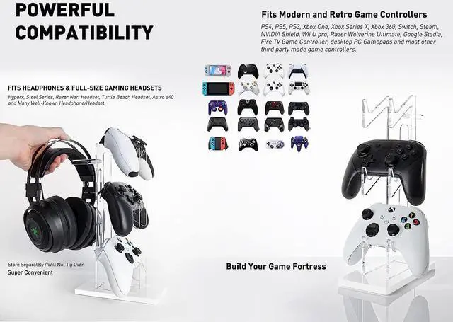 Alt view image 2 of 6 - Universal 3 Tier Controller Holder and Headset Stand for PS4 PS5 Xbox ONE Switch, Controller Stand Gaming Accessories, Build Your Game Fortresses (White)