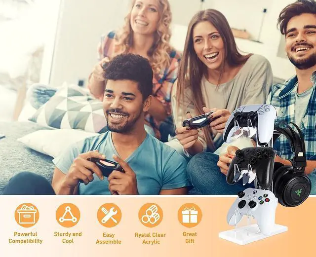 Alt view image 6 of 6 - Universal 3 Tier Controller Holder and Headset Stand for PS4 PS5 Xbox ONE Switch, Controller Stand Gaming Accessories, Build Your Game Fortresses (White)