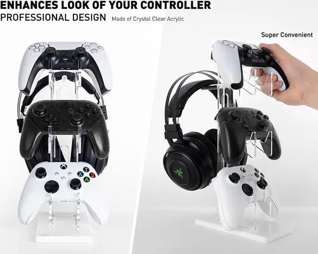 Alt view image 3 of 6 - Universal 3 Tier Controller Holder and Headset Stand for PS4 PS5 Xbox ONE Switch, Controller Stand Gaming Accessories, Build Your Game Fortresses (White)