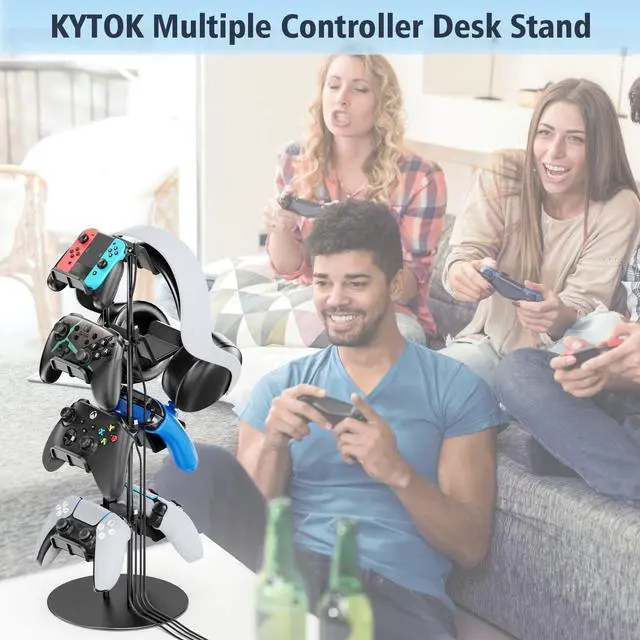 Alt view image 7 of 7 - Controller Stand 4 Tiers with Cable Organizer for Desk, Universal Controller Display Stand Compatible with Xbox PS5 PS4 Nintendo Switch, Headset Holder & Desk Mounts for 8 Packs Controller
