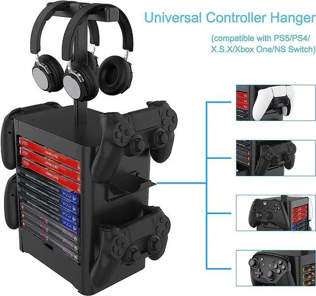 Alt view image 6 of 6 - Games Storage Tower(Up to 10 Games) for PS5,Game Disk Rack and Controller/Headset Stand Holder Compatible with Xbox Series X/Nintendo Switch/PS4