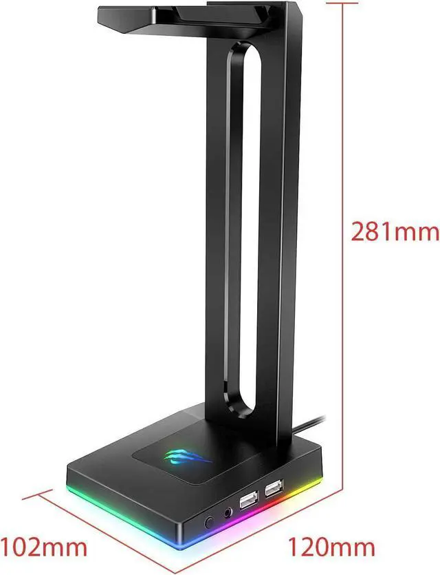 Alt view image 4 of 7 - RGB Headphones Stand with 3.5mm AUX and 2 USB Ports, Headphone Holder for Gamers Gaming PC Accessories