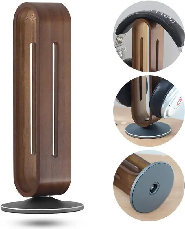 Alt view image 2 of 7 - Headphone Stand for Desk,BRIGHT STONE Wood Headset Holder Bamboo & Aluminum Earphone Stand for All Headphones (Grey)
