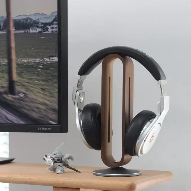 Alt view image 5 of 7 - Headphone Stand for Desk,BRIGHT STONE Wood Headset Holder Bamboo & Aluminum Earphone Stand for All Headphones (Grey)